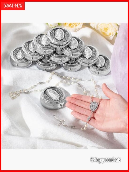 Catholic Town 6mm Glass Pearl Beads First Communion Rosary  6mm Glass Pearl Rosary Necklace with Metal Gift Box for Prayer
